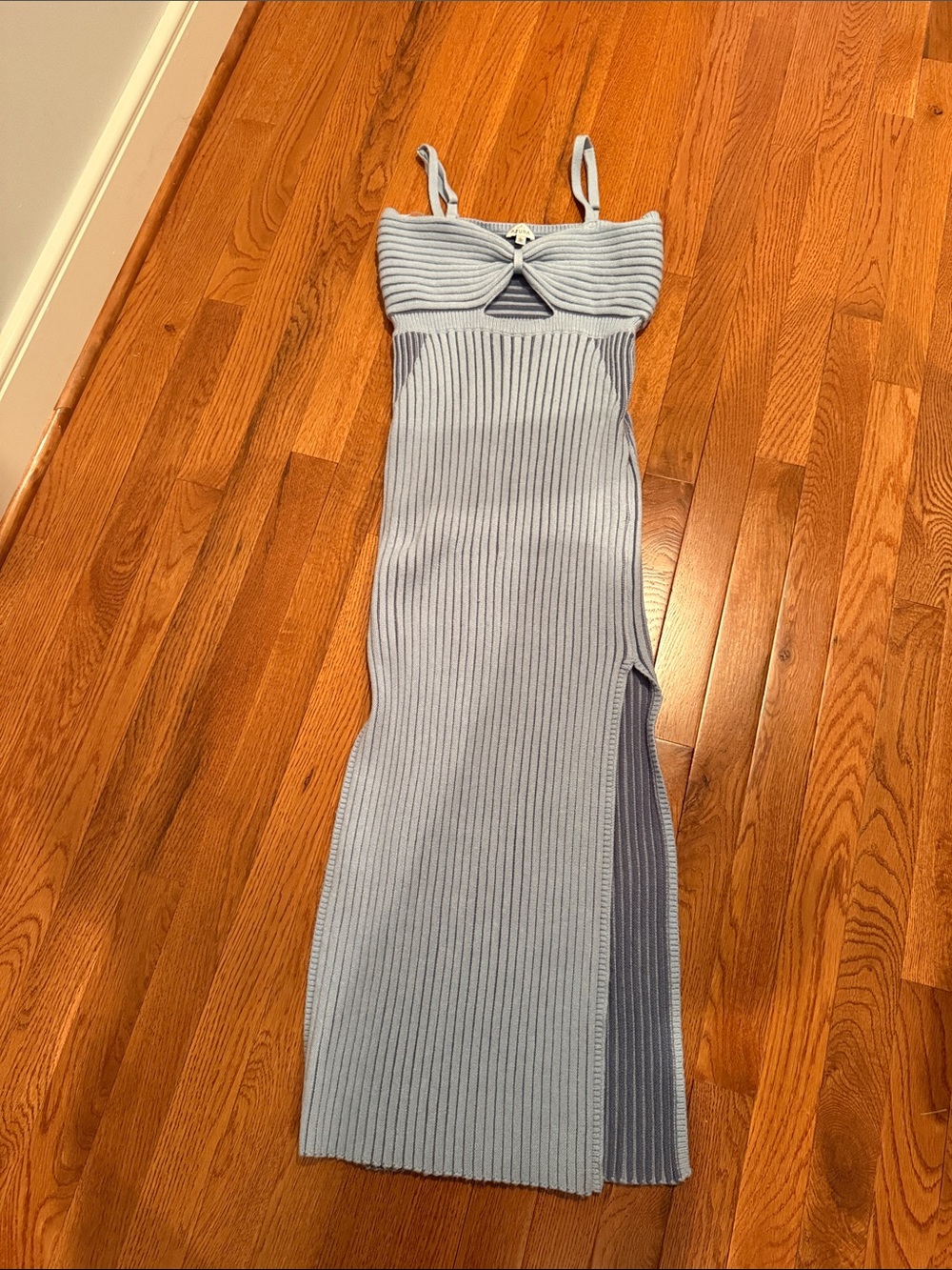 Twist-Bust Ribbed Midi Dress in Light Blue